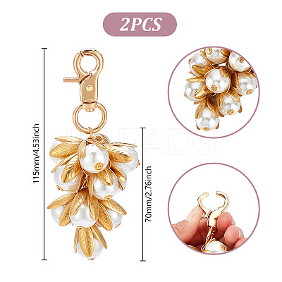 Flower Brass & ABS Plastic Imitation Pearl Pendant Decoration HJEW-PH02010-1