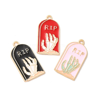 Light Gold Plated Alloy Enamel Pendants ENAM-L040-005KCG-1