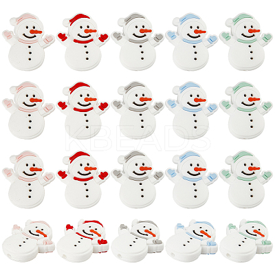 20Pcs 5 Colors Snowman Christmas Theme Food Grade Eco-Friendly Silicone Focal Beads SIL-CP0001-05-1
