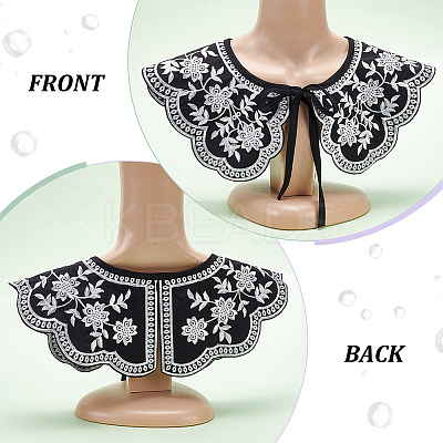 Detachable Fibre Lady's Flower Pattern Embroidered False Collars AJEW-WH0347-09-1