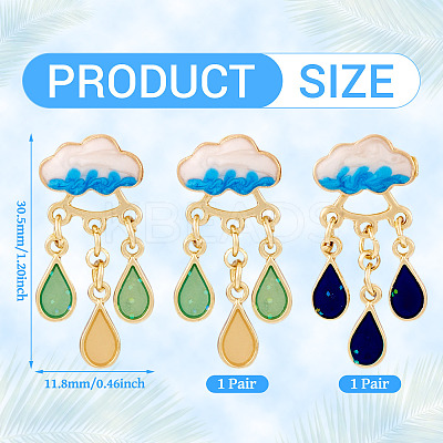 2 Pairs 2 Colors Teardrop Alloy Enamel Dangle Stud Earrings for Women EJEW-TA0001-49A-1