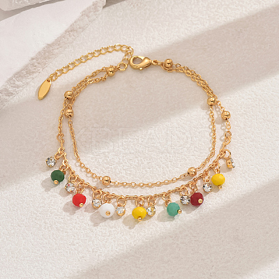 Fashionable Vintage Beach Style Brass Cubic Zirconia Double Layer Tassel Ball Adjustable Ladies Anklets ED6281-7-1