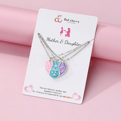 3Pcs Alloy Enamel Mom Daughter Heart Magnetic Pendant Necklace Sets for Mother's Day FS-WG5C723-01-1