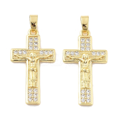 Crucifix Cross Brass Micro Pave Cubic Zirconia Pendants KK-M325-08G-1