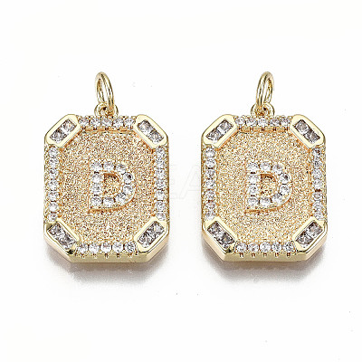 Brass Micro Pave Clear Cubic Zirconia Pendants KK-S356-234C-G-NF-1