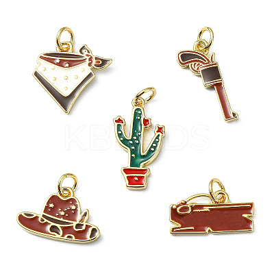 10Pcs 5 Styles West Cowboy Brass Enamel Pendants KK-CJ0004-42-1