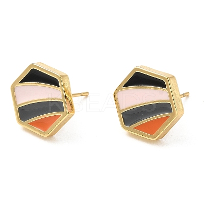 Rack Plating Brass Hexagon Stud Earrings with Enamel EJEW-D061-08G-1
