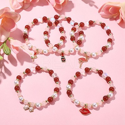 Natural & Synthetic Mixed Gemstone Round Beaded Stretch Bracelet BJEW-JB09588-1