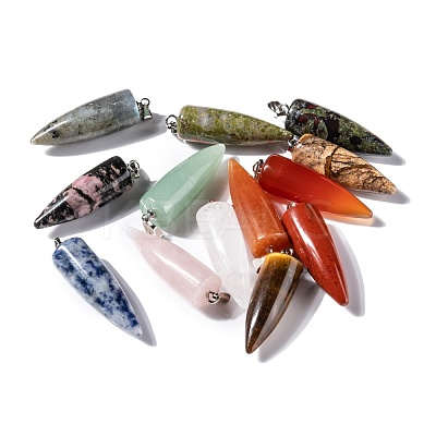 Natural Mixed Gemstone Pointed Pendants G-D040-01P-B-1