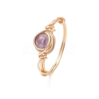 Copper Wire Wrapped Natural Gemstone Braided Bead Finger Rings for Women RJEW-JR00940-1