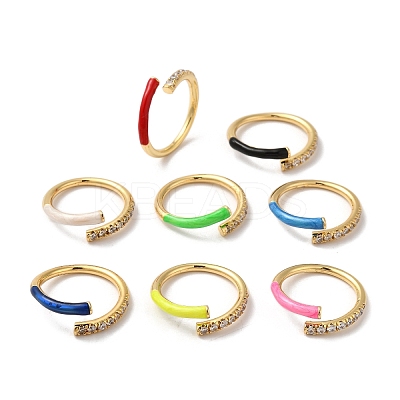 Rack Plating Brass Cubic Zirconia Open Cuff Rings for Women RJEW-S407-04-1