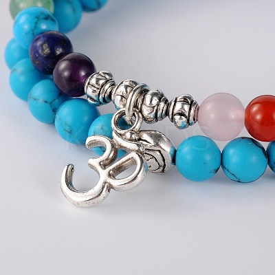 Trendy Synthetic Turquoise(Dyed) Beads Stretch 2-Loops Bracelets BJEW-JB01728-02-1
