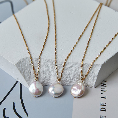 Summer Natural Freshwater Pearl Oval Safety Button Pendant Necklaces ZU8498-1
