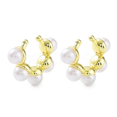 Brass Ring Cuff Earrings with ABS Imitation Pearl Beaded EJEW-D088-15G-1