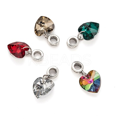 5Pcs 5 Colors Electroplated Glass Faceted Heart European Dangle Charms PALLOY-JF00041-S-1