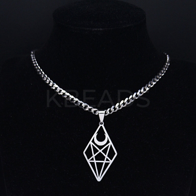 Hollow Out Diamond Moon 201 Stainless Steel Pendant Necklaces for Men Women LS-NJEW-K283-25P-1