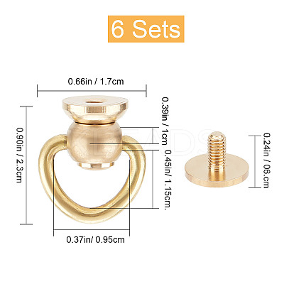 6Pcs Brass 360 Degree Rotate Ball Post D Ring Screwback Rivets KK-GF0001-13-1