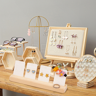 4Pcs Wooden Jewelry Display Card Stands ODIS-WH0027-046-1