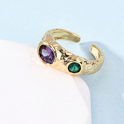 Brass Micro Pave Cubic Zirconia Cuff Rings for Women RJEW-F191-01G-03-1
