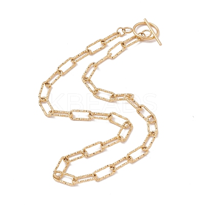 304 Stainless Steel Textured Paperclip Chains Necklace for Women NJEW-P263-02G-1