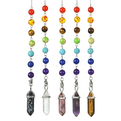 Mixed Gemstone Pointed Dowsing Pendulums PALLOY-JF02254-1