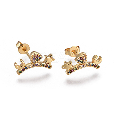 Brass Micro Pave Cubic Zirconia Stud Earrings X-EJEW-F201-16G-1