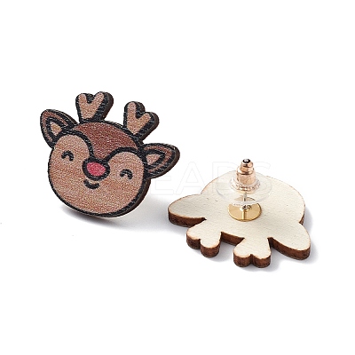 Christmas Printed Wooden Stud Earrings EJEW-D046-06-1
