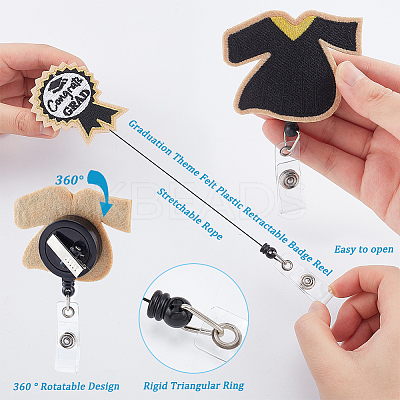 3Pcs 3 Style Graduation Theme Felt Plastic Retractable Badge Reel JEWB-UN0001-02-1
