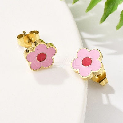 304 Stainless Steel Enamel Stud Earrings STAS-E502-01G-02-1