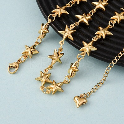 304 Stainless Steel Star Link Chain Necklaces for Women NJEW-G178-13G-1