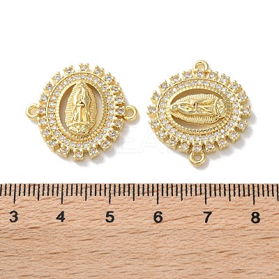 Rack Plating Brass Cubic Zirconia Virgin Mary Oval Connector Charms KK-C084-35C-G-1