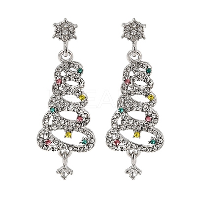 Christmas Trees Alloy Rhinestone Dangle Stud Earrings EJEW-A112-01P-1