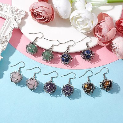 Natural Mixed Gemstone Dangle Earrings EJEW-JE05659-02-1