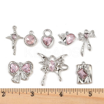 8Pcs 8 Styles Rack Plating Alloy Glass Pendants FIND-FP0002-94-1