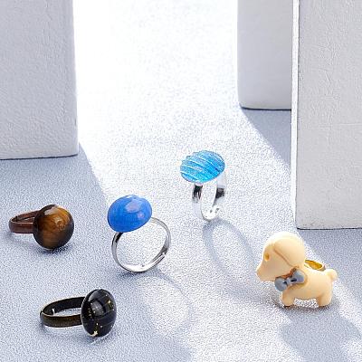 50Pcs 5 Colors Adjustable Brass Ring Components KK-PH0003-33-1