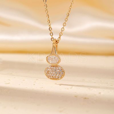 Brass Pave Clear Cubic Zirconia Gourd Shape Pendant Necklaces for Women YJ8780-1