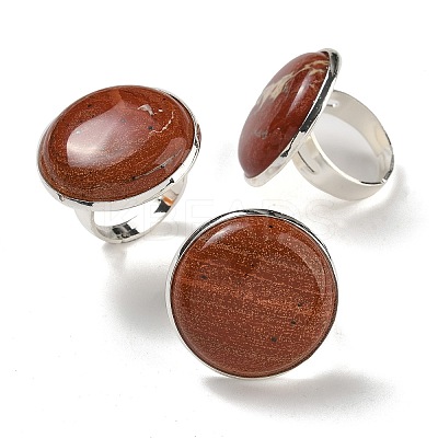 Natural Red Jasper Round Adjustable Rings RJEW-K371-09S-24-1