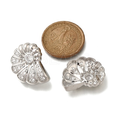 Rack Plating Shell Shape Brass Micro Pave Clear Cubic Zirconia Stud Earrings EJEW-H143-27P-1