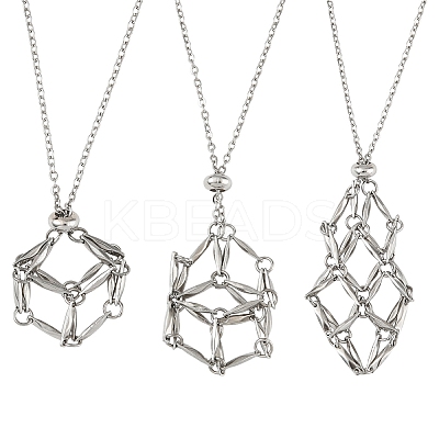 3Pcs 3 Styles 304 Stainless Steel Macrame Pouch Pendant Necklaces NJEW-YW00006-1