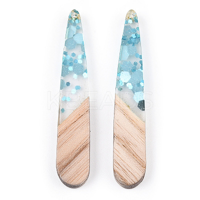 Transparent Resin & White Wood Pendants RESI-N039-51-1