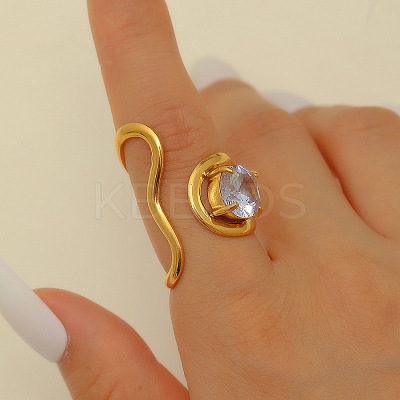 304 Stainless Steel with Cubic Zirconia Cuff Rings for Women FS-WG503C7-12-1