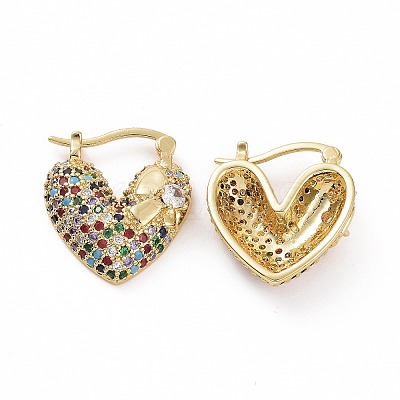 Cubic Zirconia Heart Thick Hoop Earrings EJEW-F304-01G-02-1