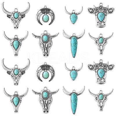 16Pcs 8 Styles Synthetic Turquoise Pendants FIND-CJ0002-39-1