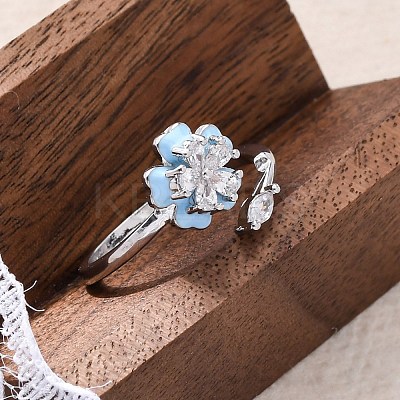 Brass Micro Pave Clear Cubic Zirconia Cuff Rings for Women LS-RJEW-C118-09P-1