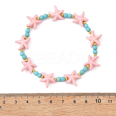 Synthetic Turquoise & Brass Beads Stretch Bracelets for Women BJEW-JB13877-02-1