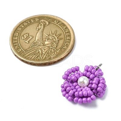 Glass Seed Beaded Daisy Pendants PALLOY-MZ00462-04-1