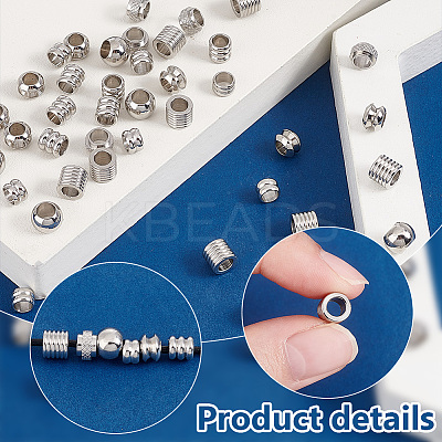 100Pcs 6 Style 201 Stainless Steel European Beads Sets STAS-PH0005-43-1