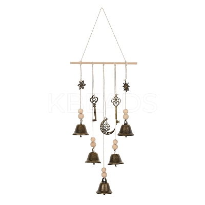 Iron Bell & Alloy Key/Sun/Moon Charm Hanging Ornaments HJEW-JM03431-1