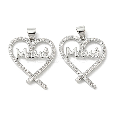 Mother's Day Theme Rack Plating Brass Micro Pave Cubic Zirconia Pendants KK-F869-19P-02-1