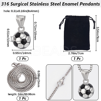 DIY 316 Surgical Stainless Steel Enamel Football Pendants Pendant Necklaces Jewelry Kits DIY-BBC0002-16-1